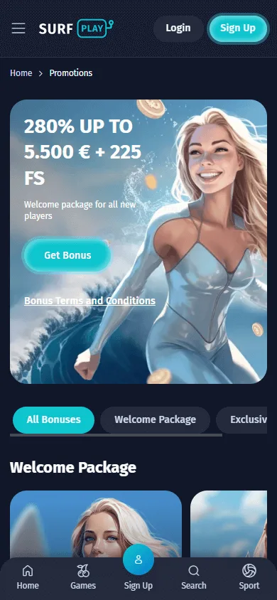 Surfplay Casino mobile promotions area